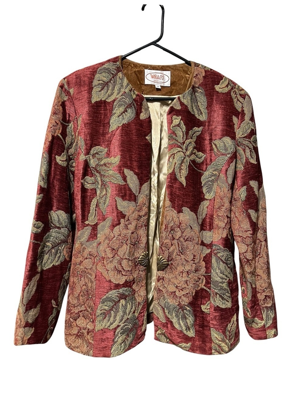 Vintage Red Floral Tapestry Blazer Jacket